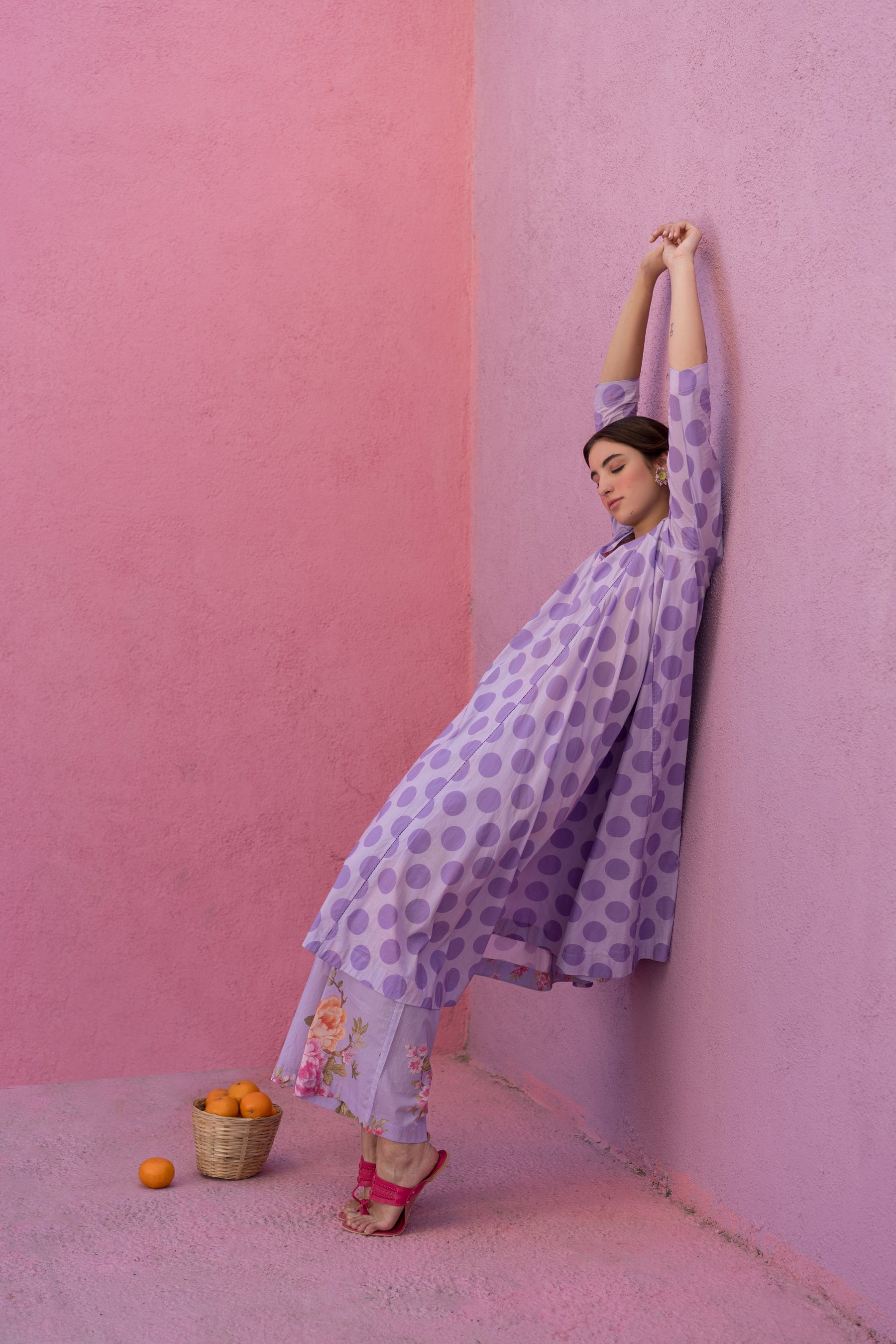 Purple polka kurta set