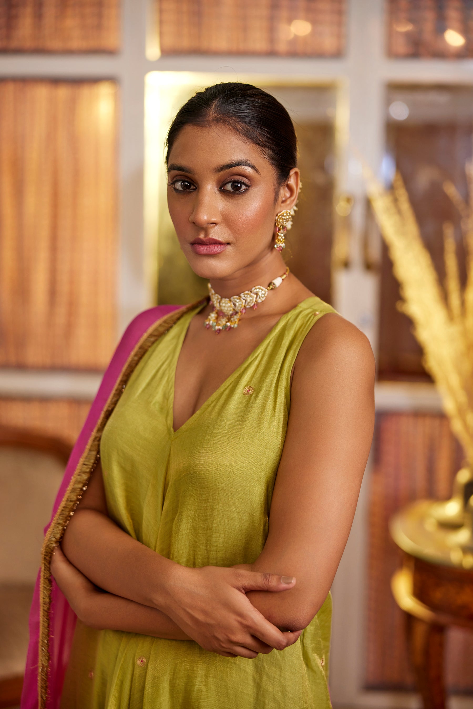 Sage green One piece with dupatta