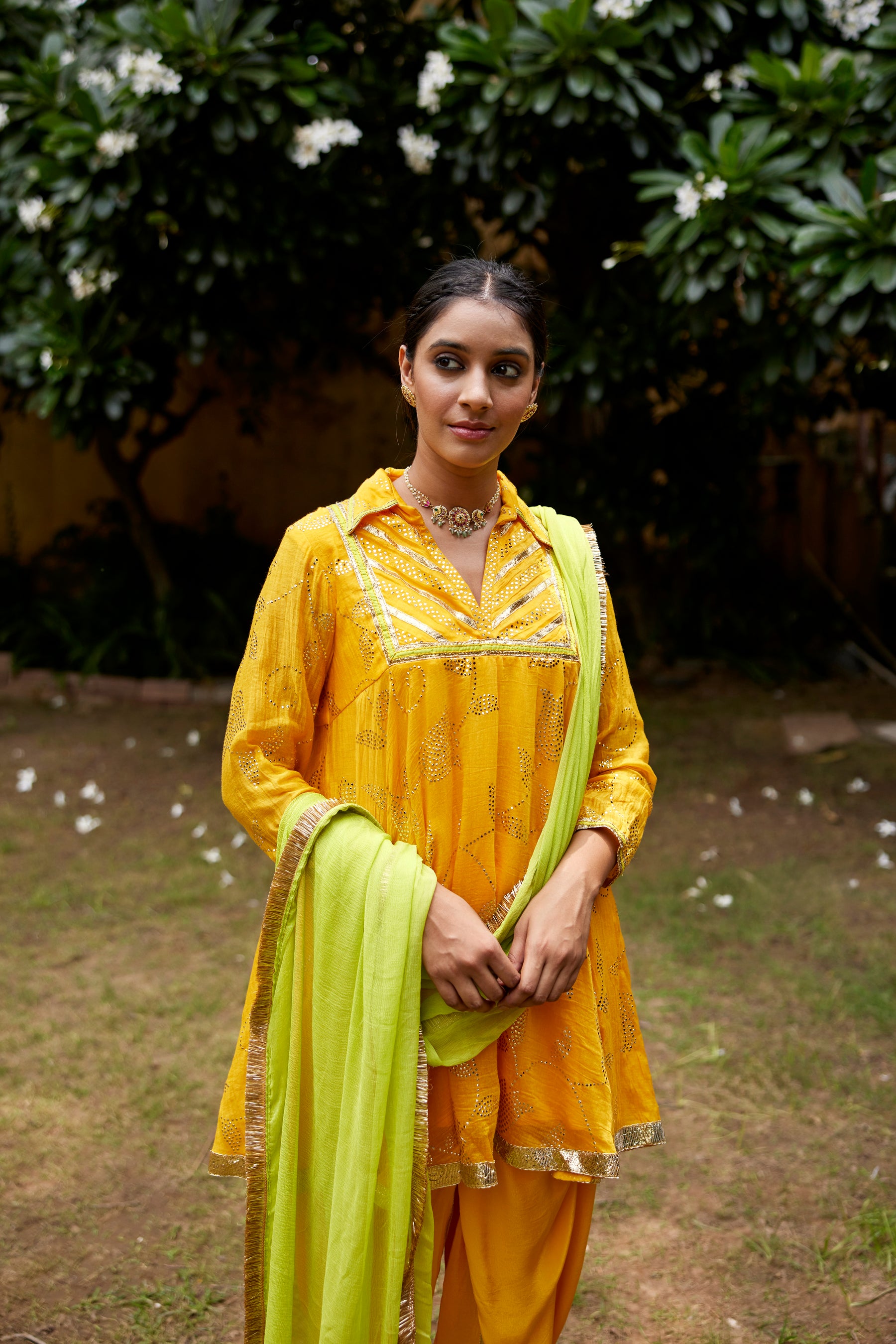 Mango Yellow Mukaish Kurta