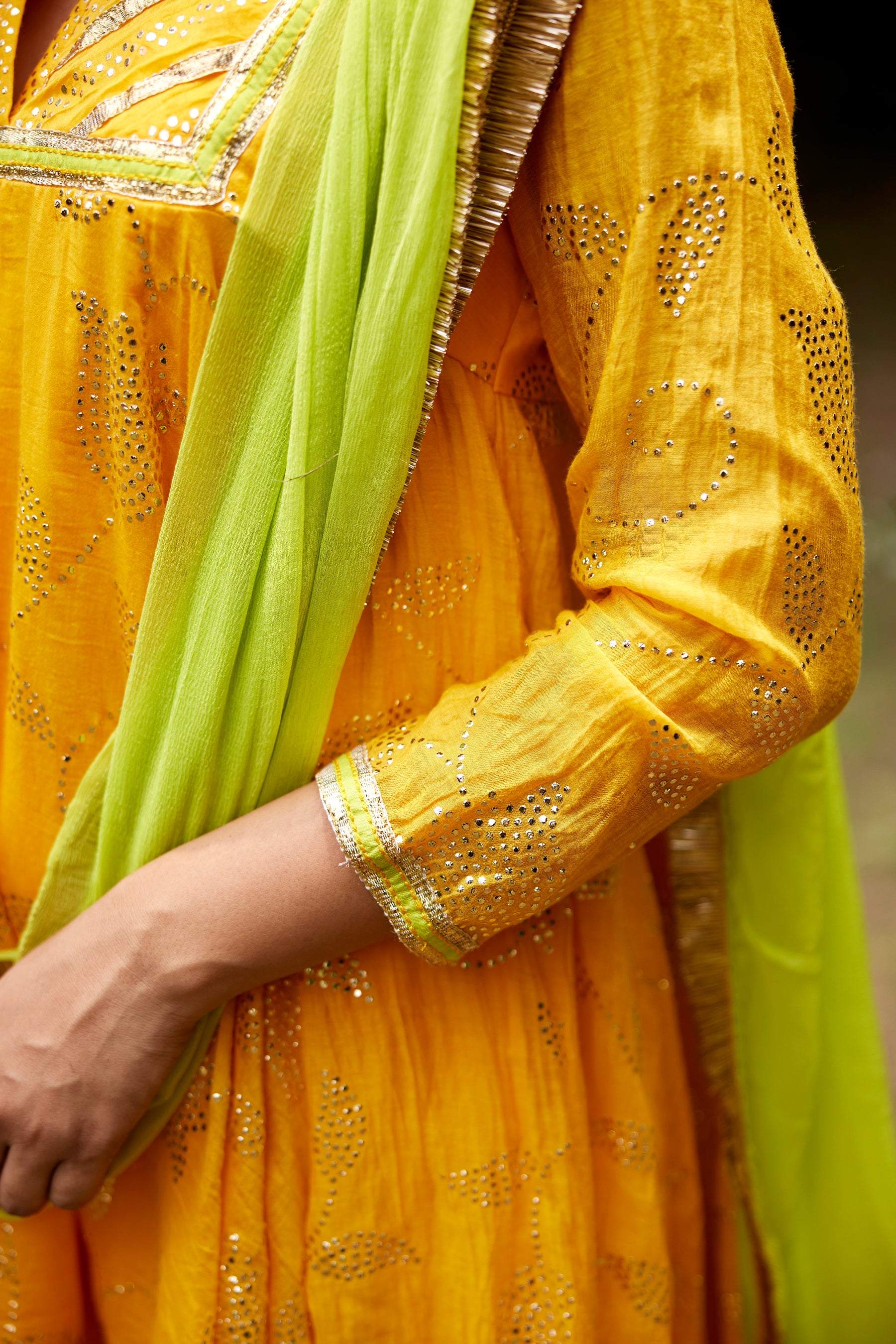 Mango Yellow Mukaish Kurta