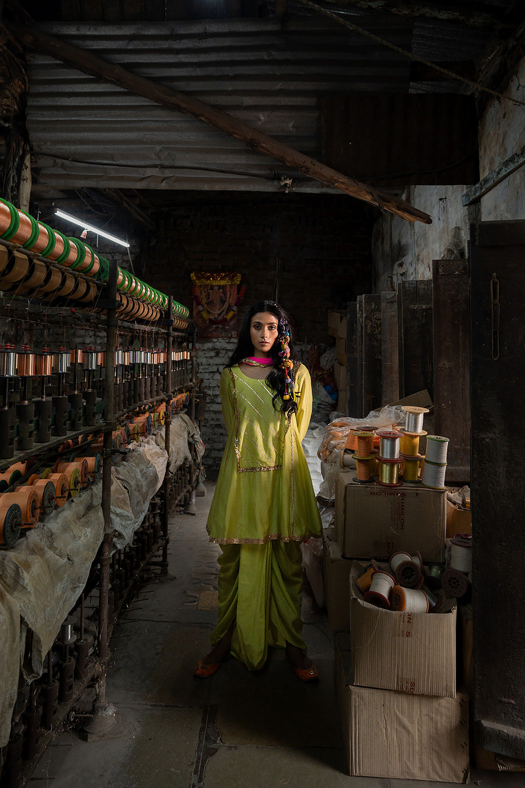 lime green Dhoti set