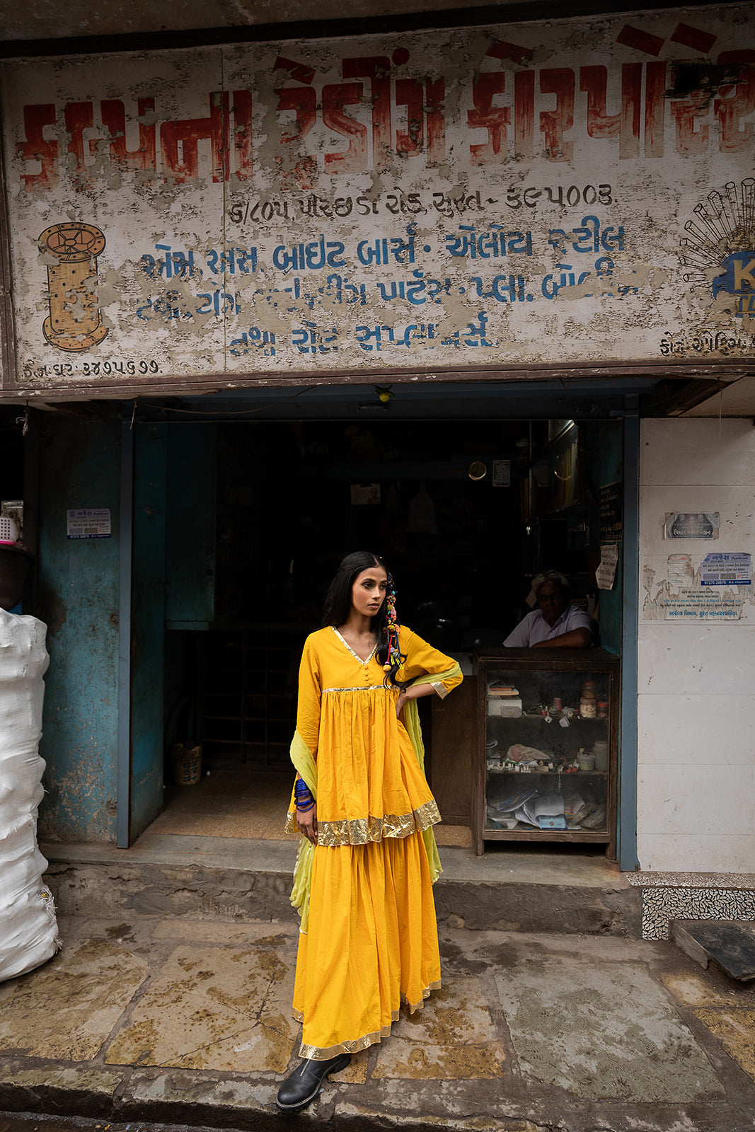 Haldi Sharara set lime dupatta