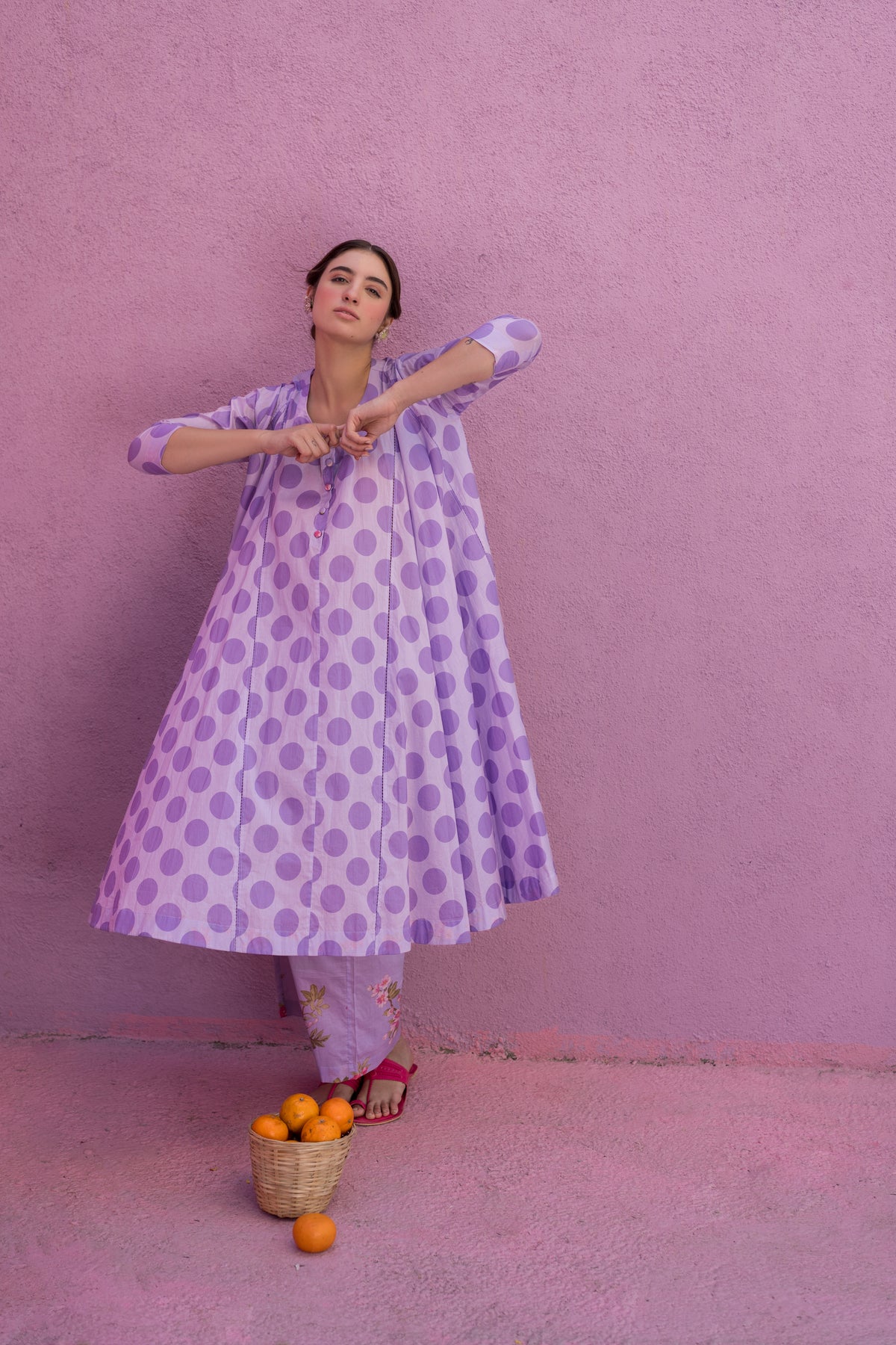 Purple polka kurta set