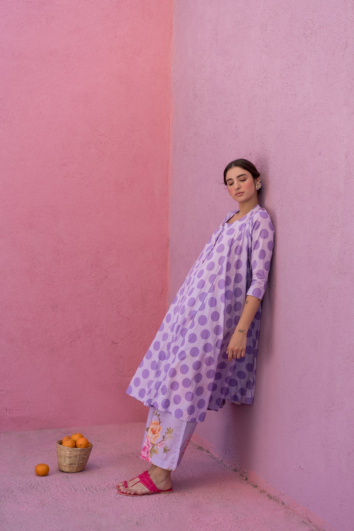 Purple polka kurta set