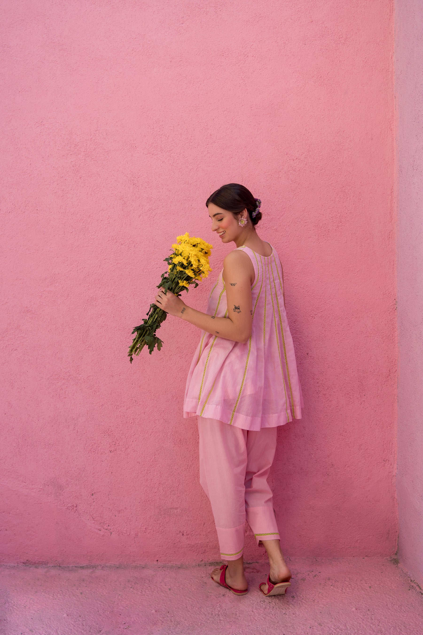 Baby pink kali kurta with salwar