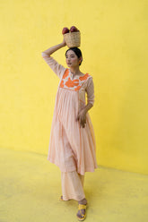 peach long kurta set