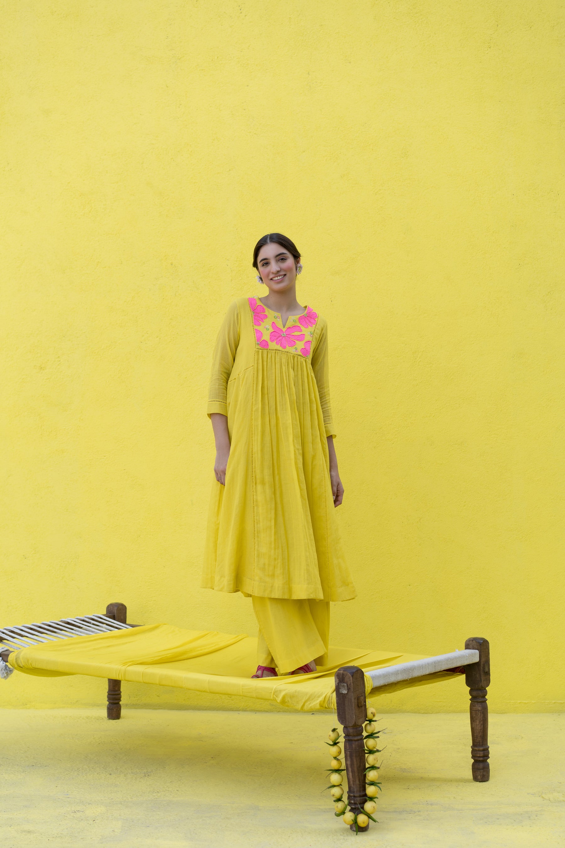 Yellow long kurta set