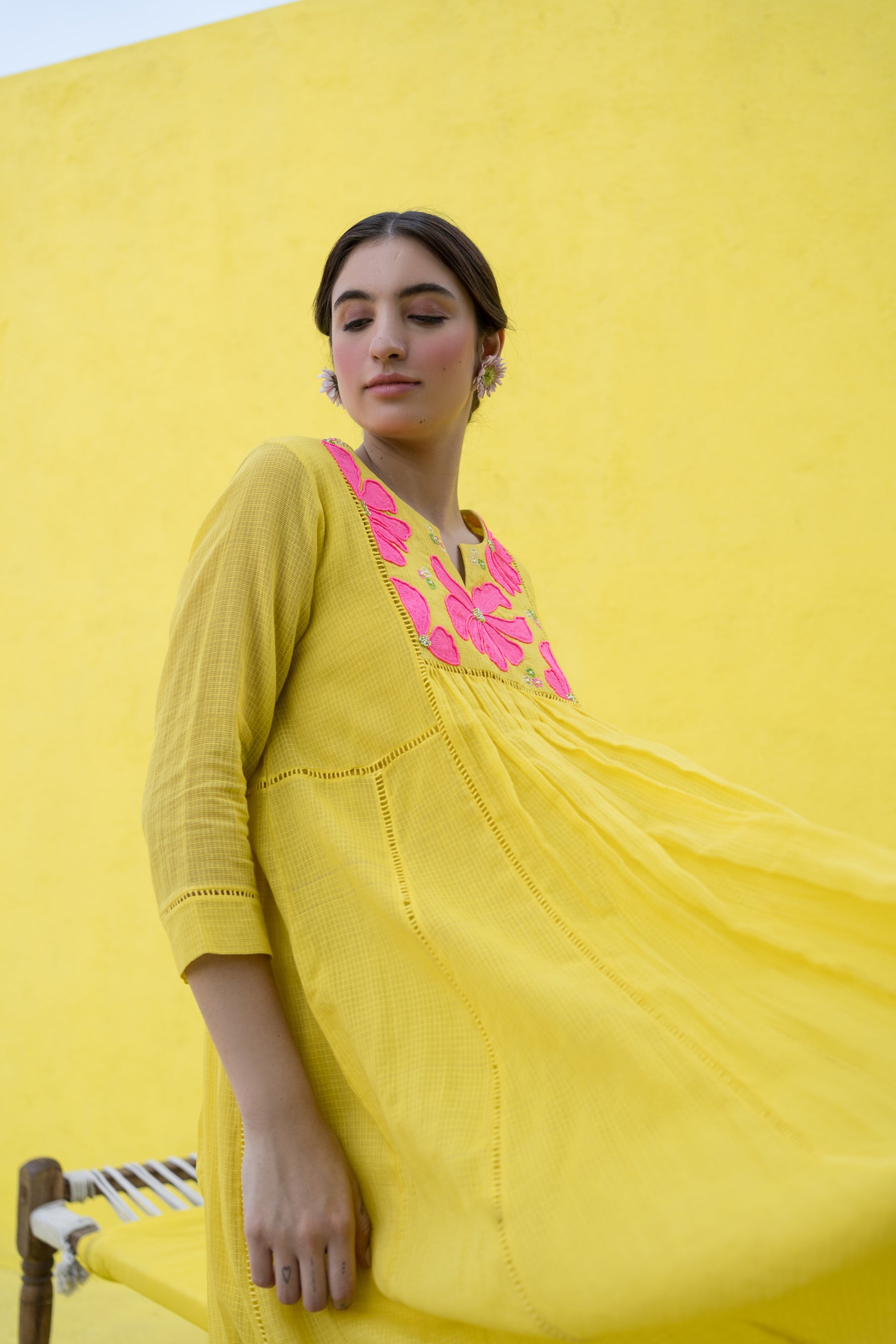 Yellow long kurta set