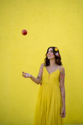 Yellow pintucks yoke dress