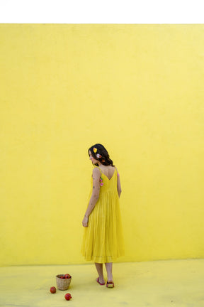 Yellow pintucks yoke dress