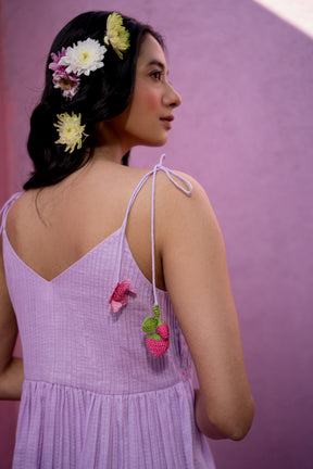 Purple pintucks yoke dress
