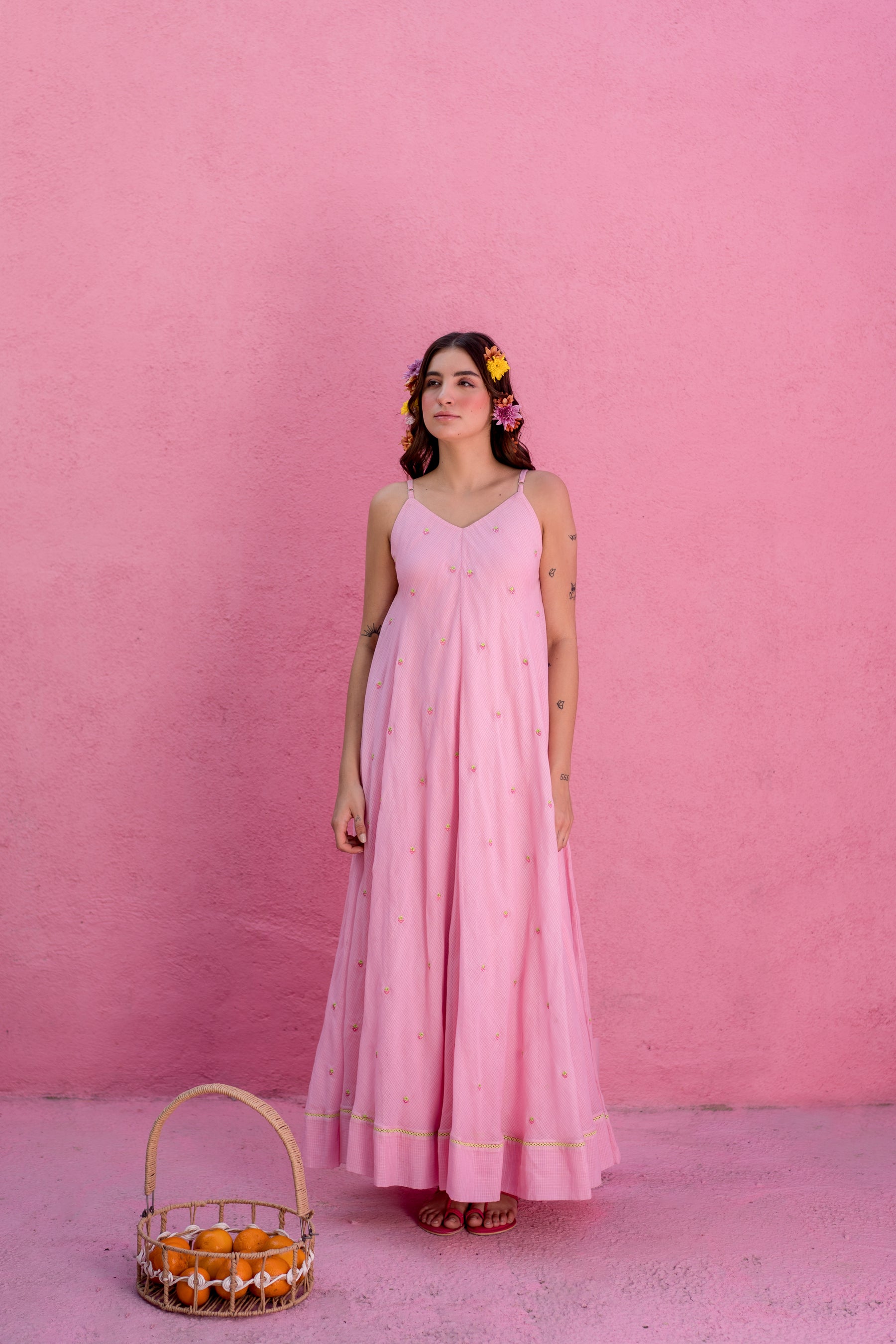 Baby pink strawberry long dress