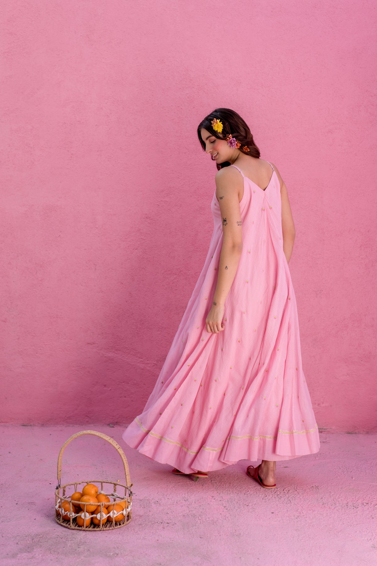 Baby pink strawberry long dress