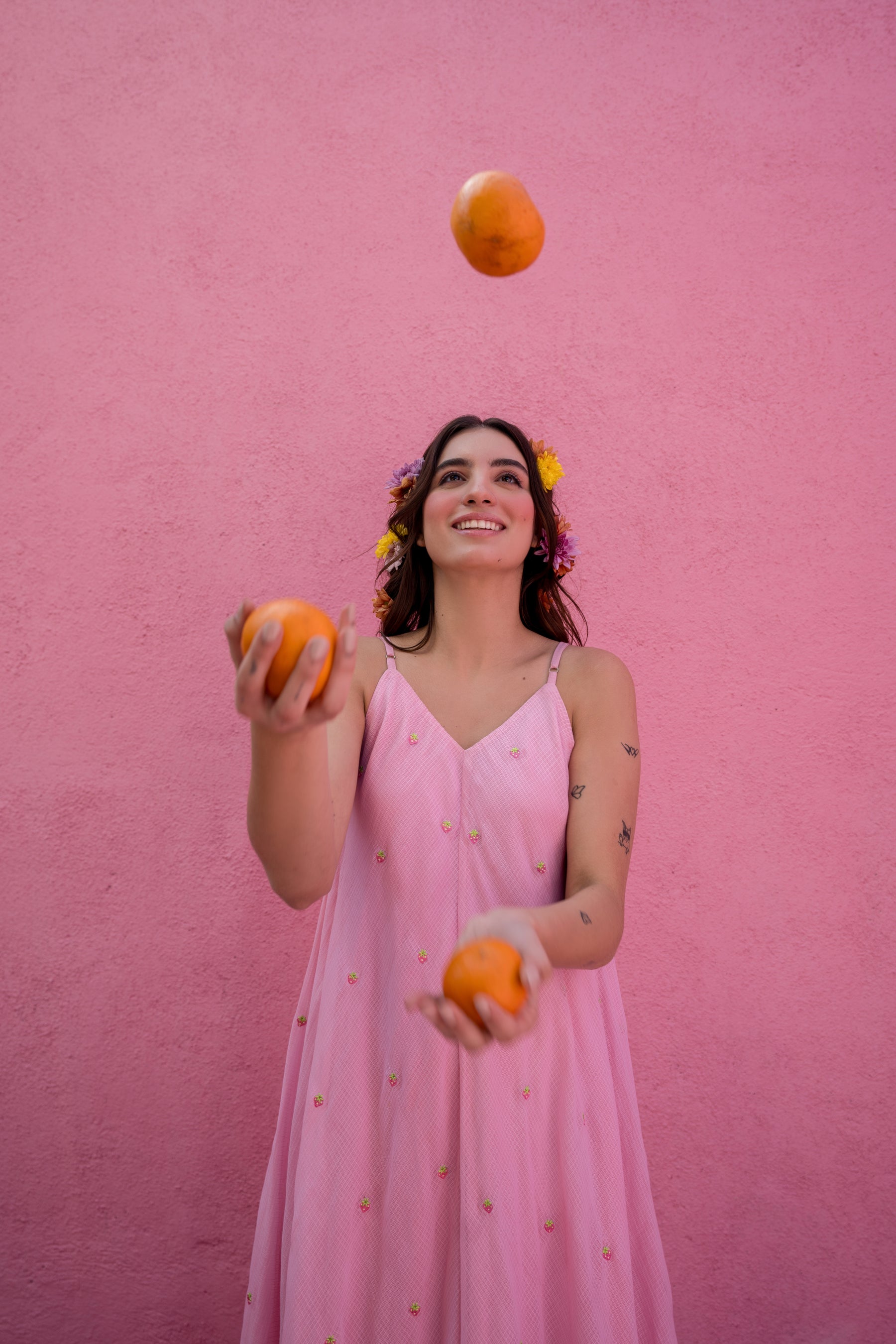 Baby pink strawberry long dress