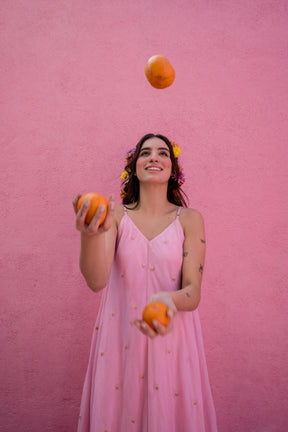 Baby pink strawberry long dress