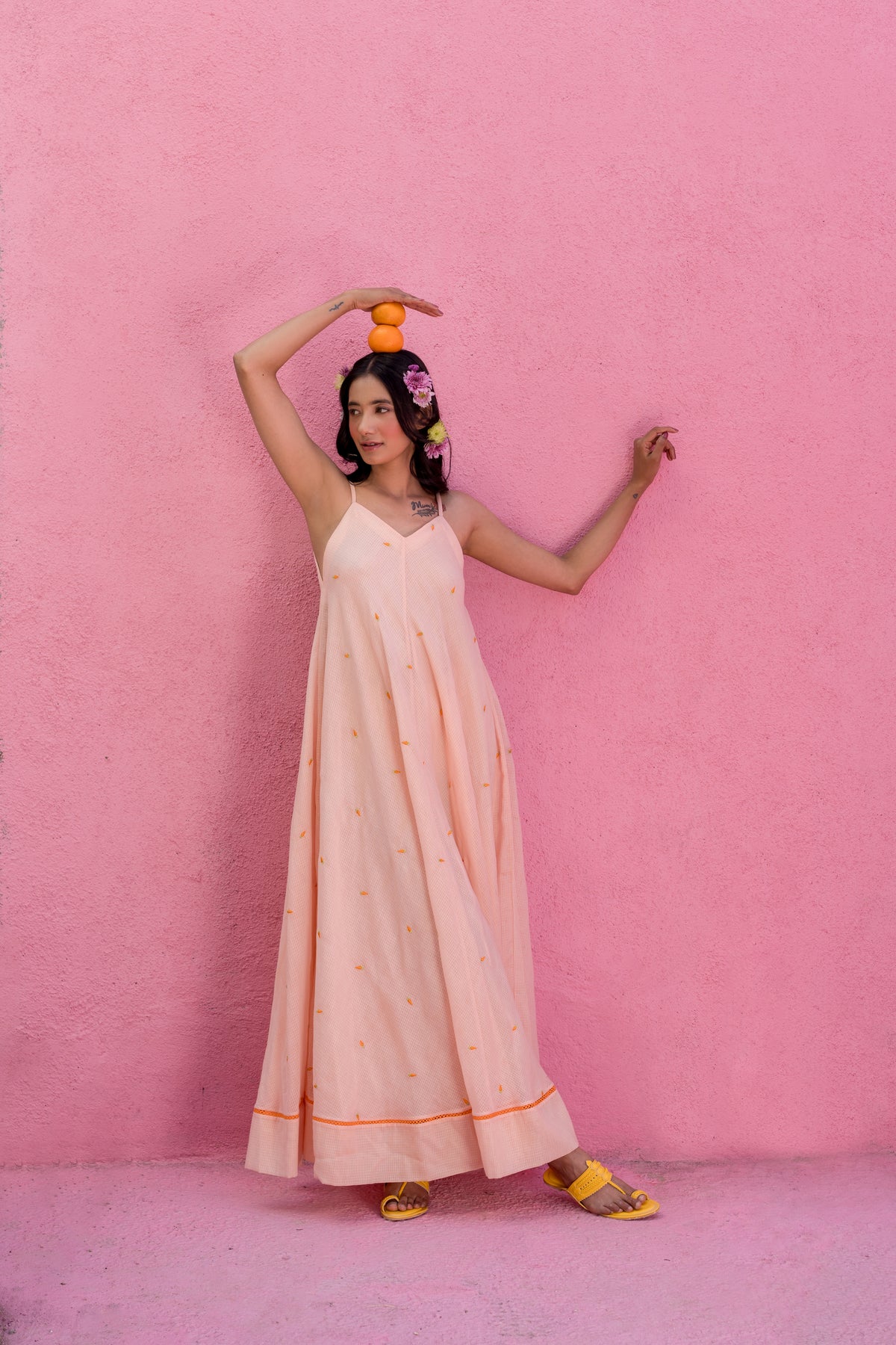 Peach long carrot dress