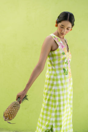 Light green checks straight kurta set