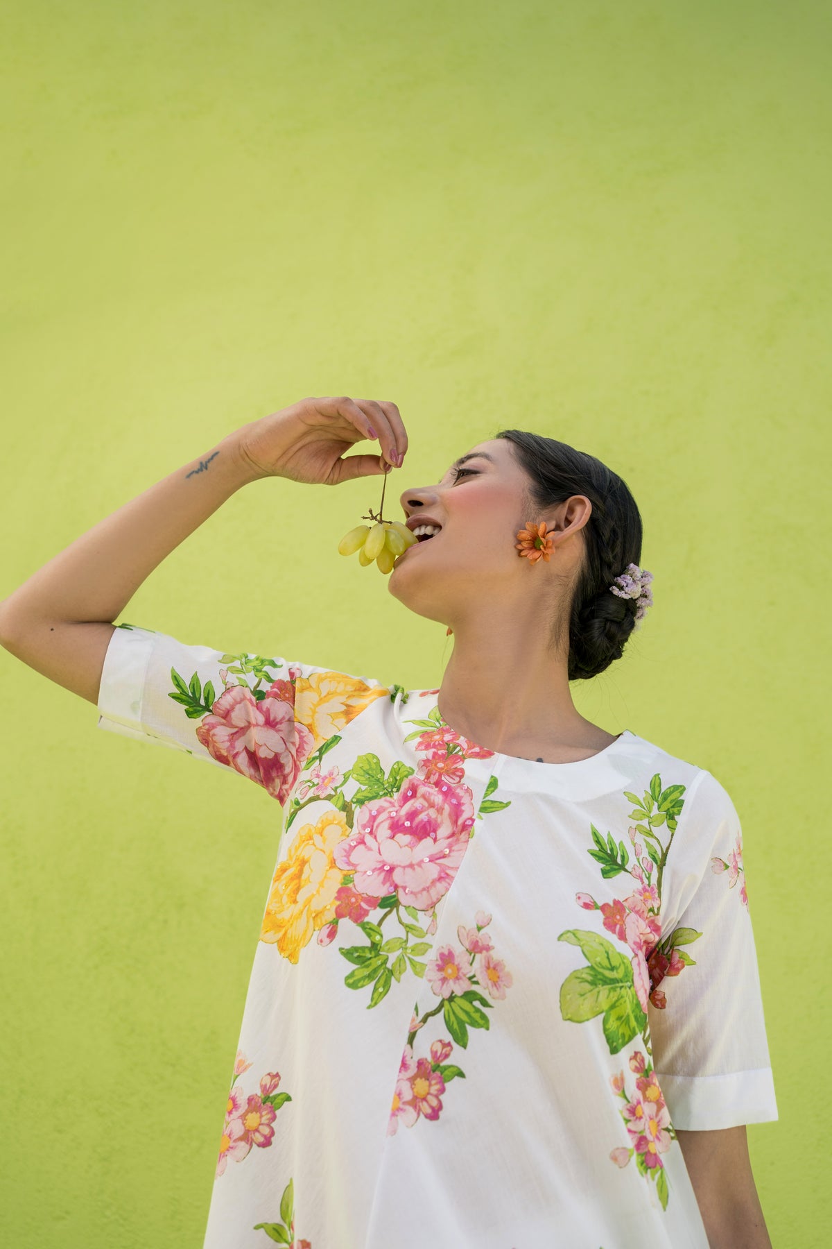 white flower printed Aline kurta set