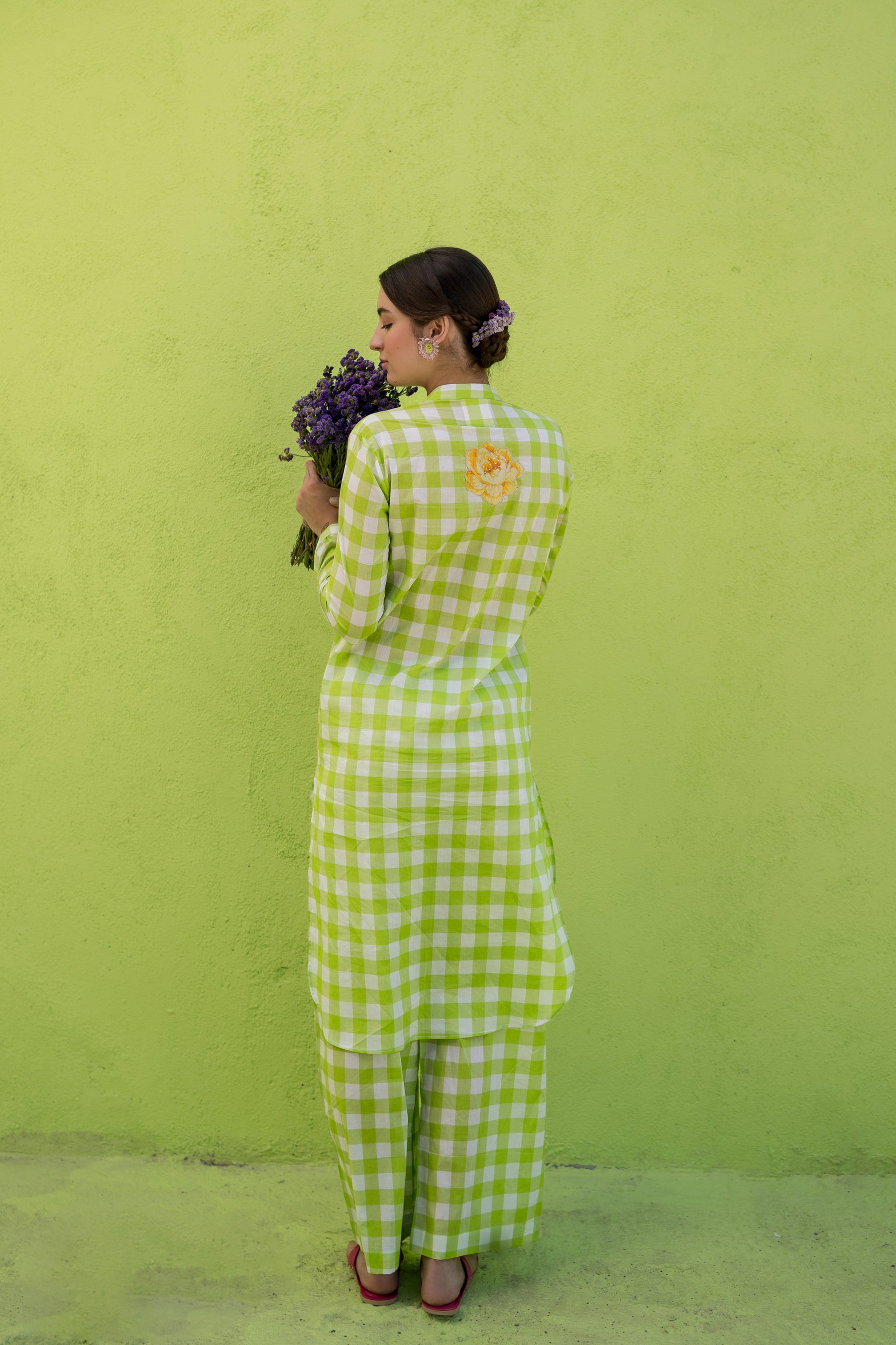 Light green checks kurta set