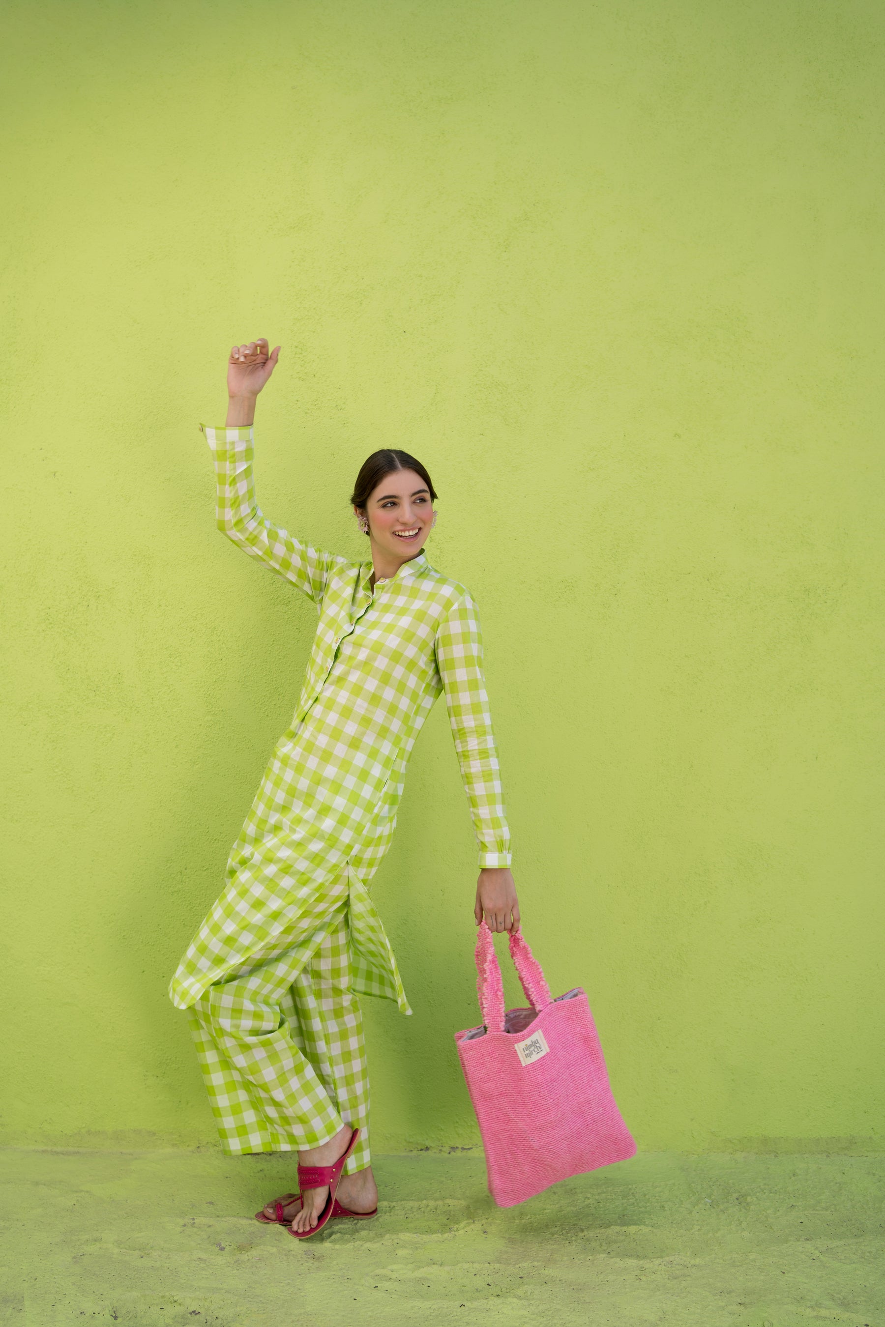 Light green checks kurta set