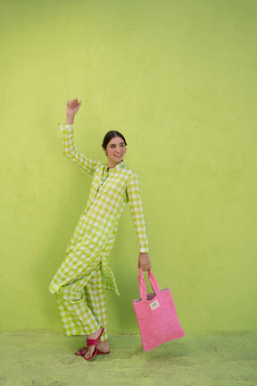 Light green checks kurta set