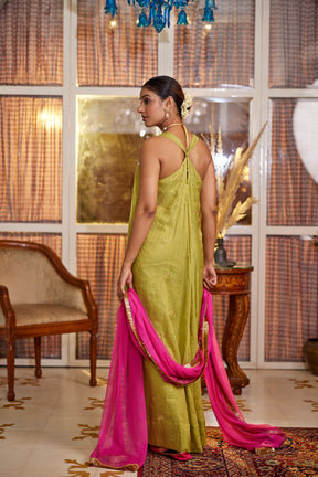 Sage green One piece  with dupatta