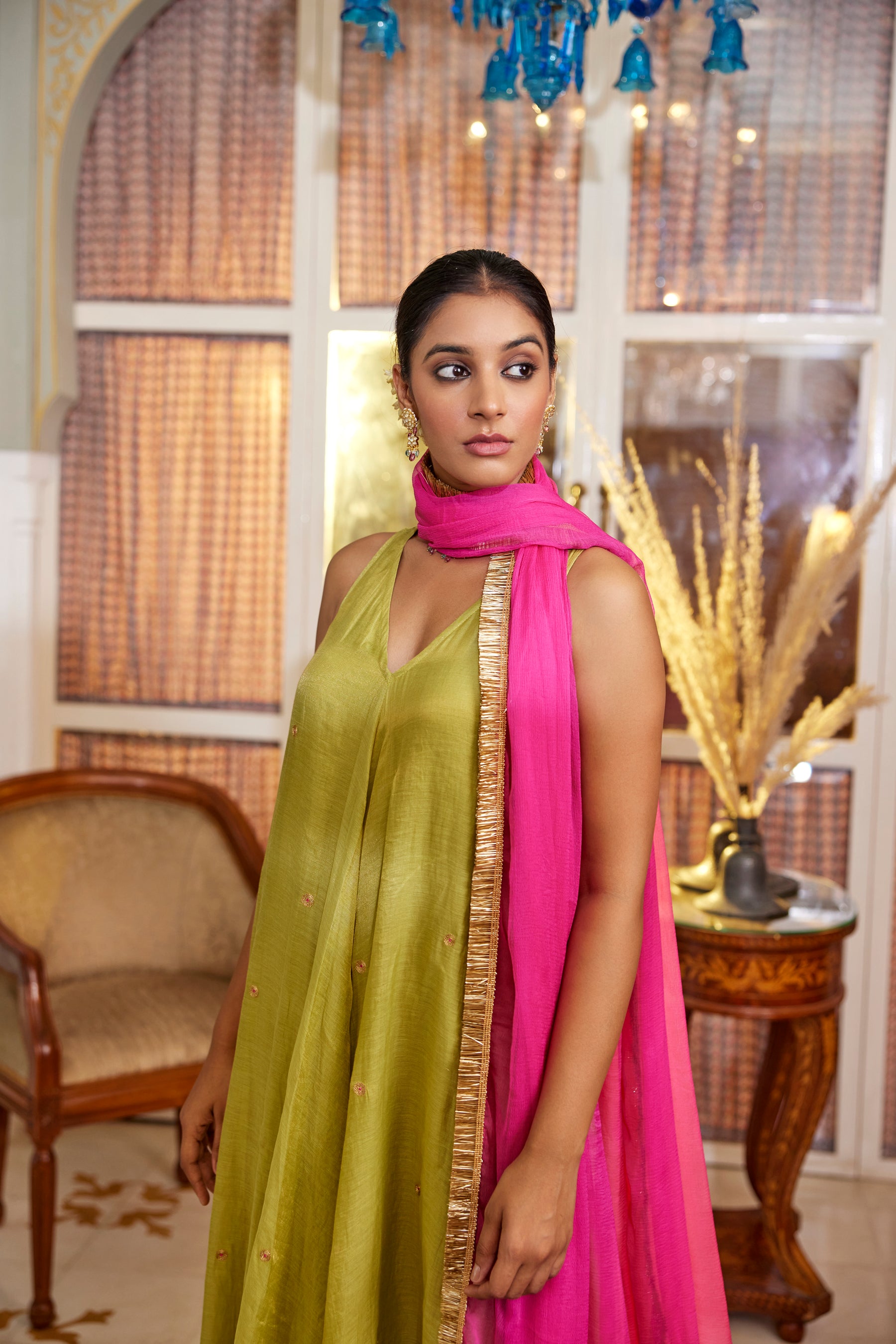 Sage green One piece  with dupatta