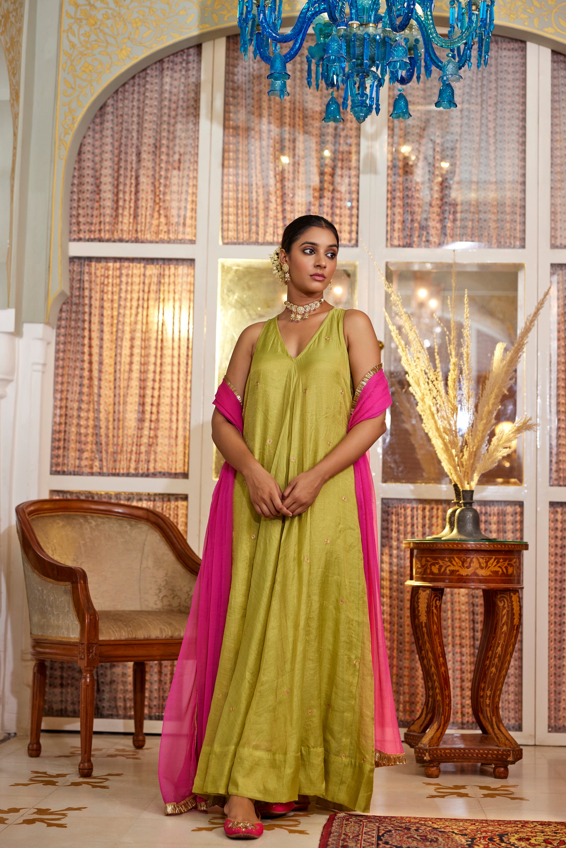 Sage green One piece  with dupatta