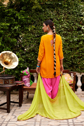 Orange and Hot pink kurta set