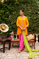 Orange and Hot pink kurta set