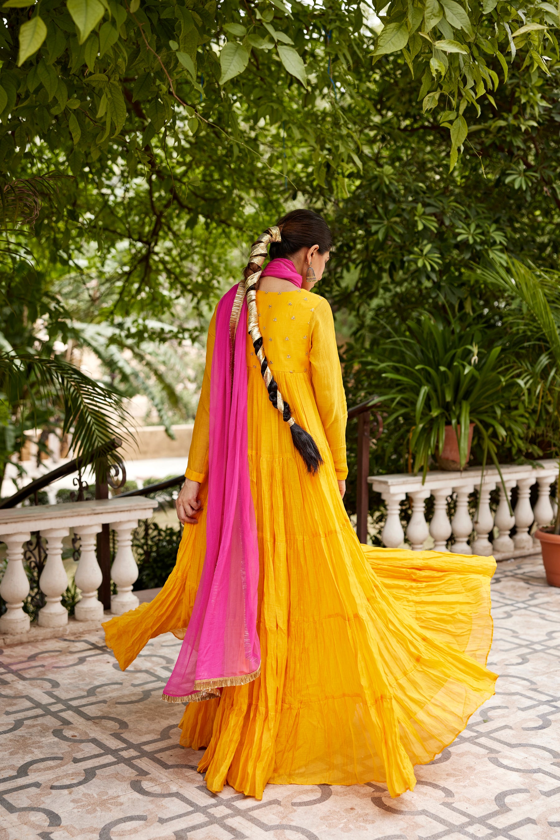 Mango yellow layered kurta