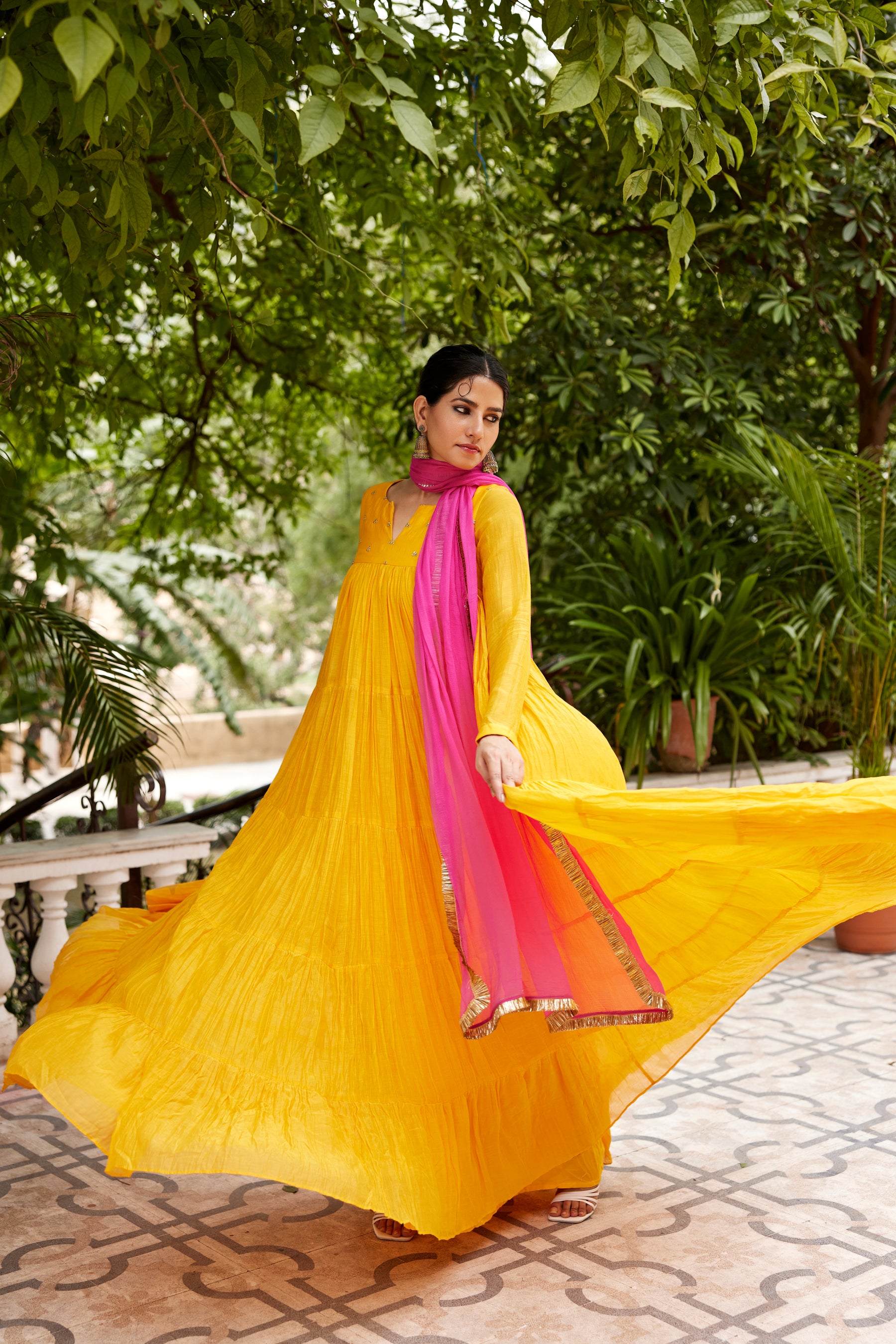 Mango yellow layered kurta