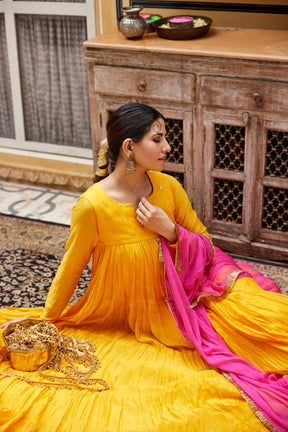 Mango yellow layered kurta