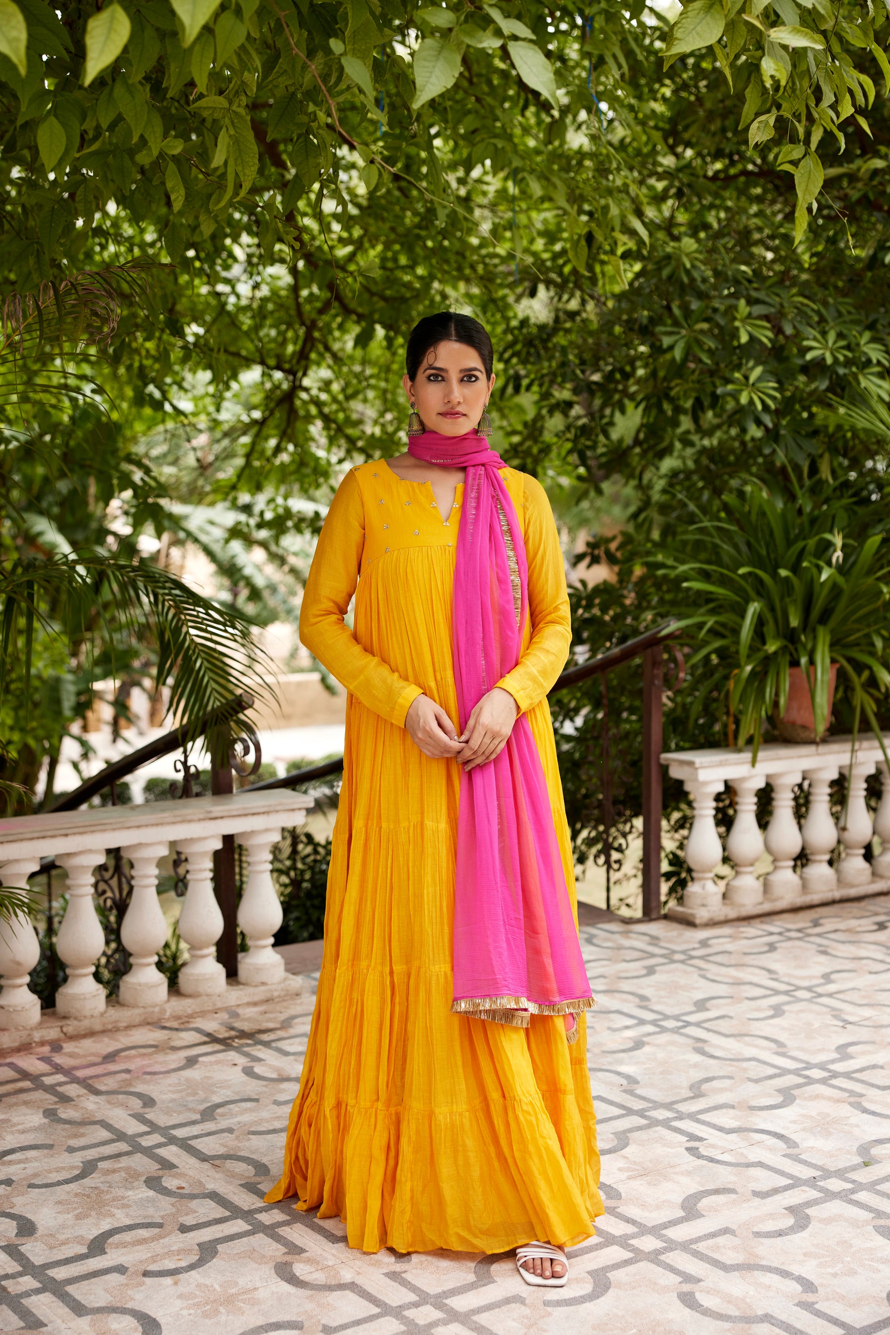 Mango yellow layered kurta