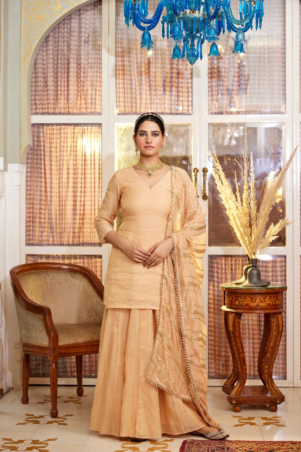 Peach Kalidar Palazzo with kurta