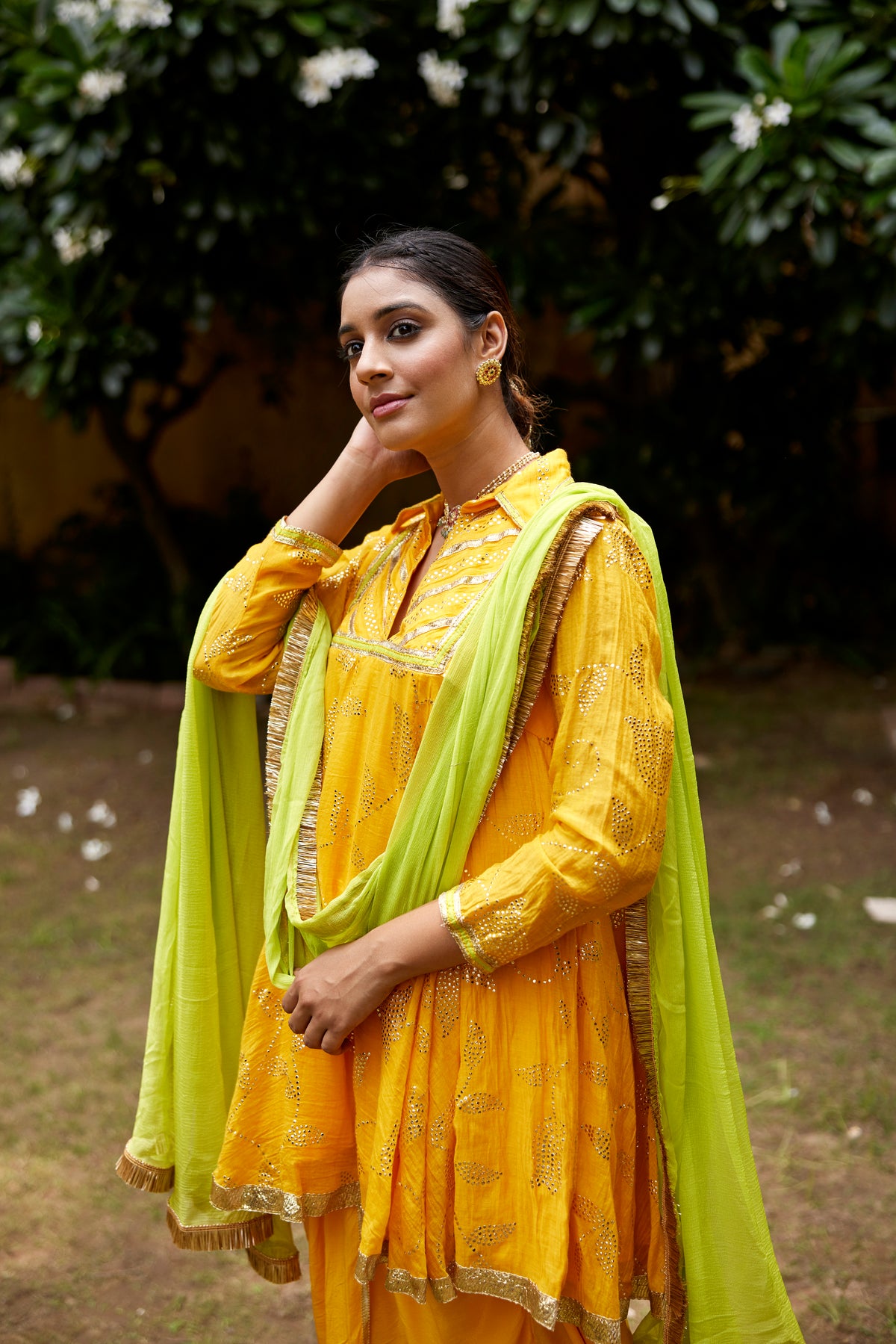 Mango Yellow  Mukaish Kurta