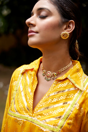 Mango Yellow  Mukaish Kurta