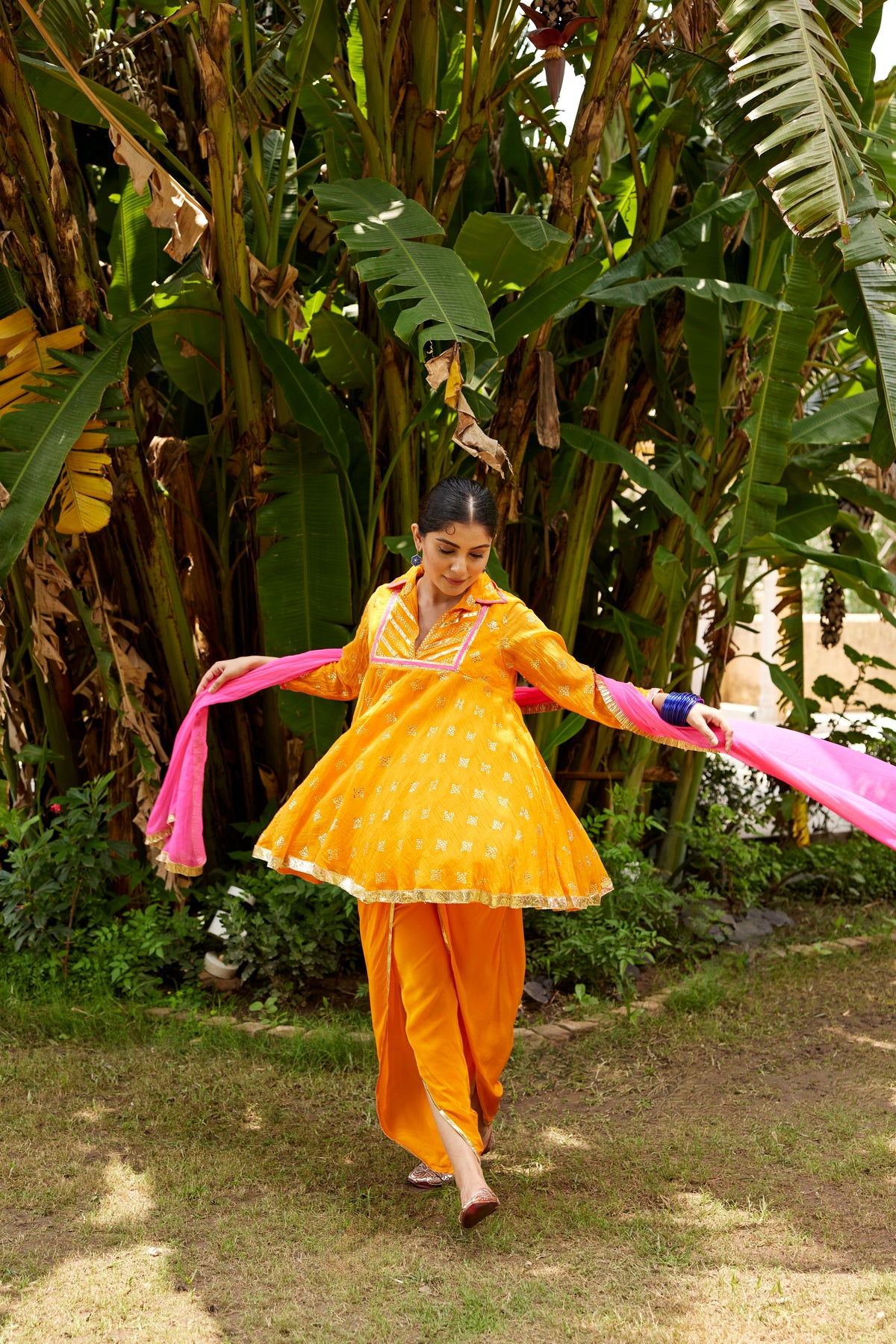 Orange Mukaish kurta