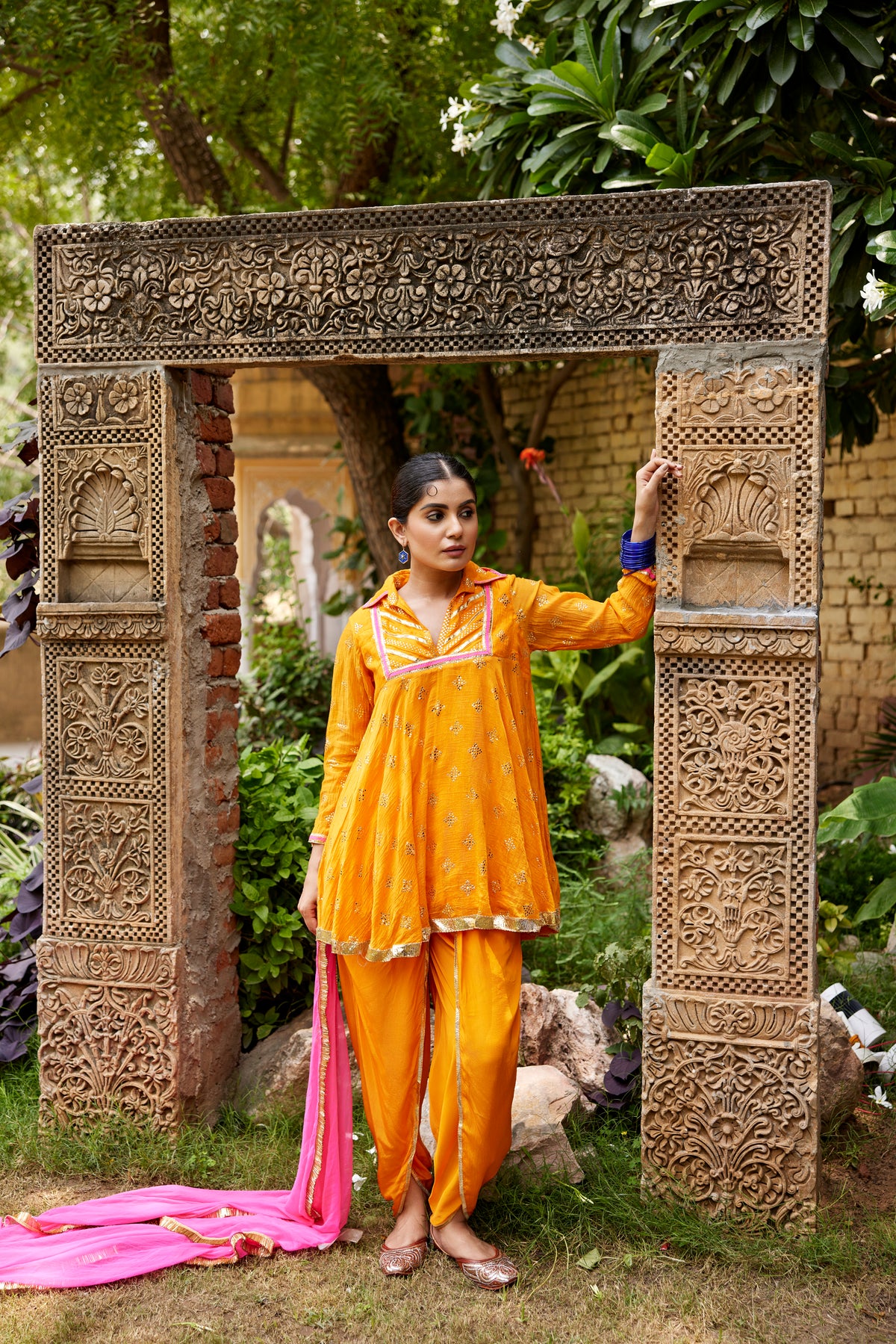 Orange Mukaish kurta