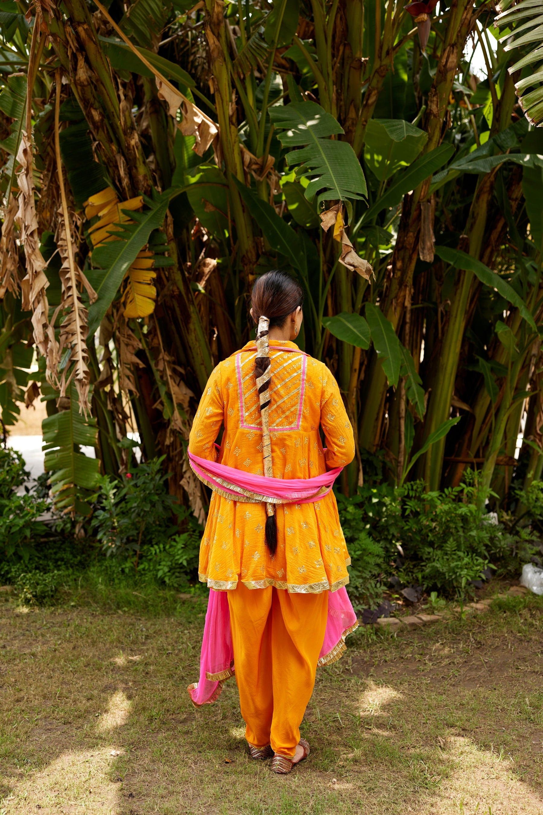 Orange Mukaish kurta