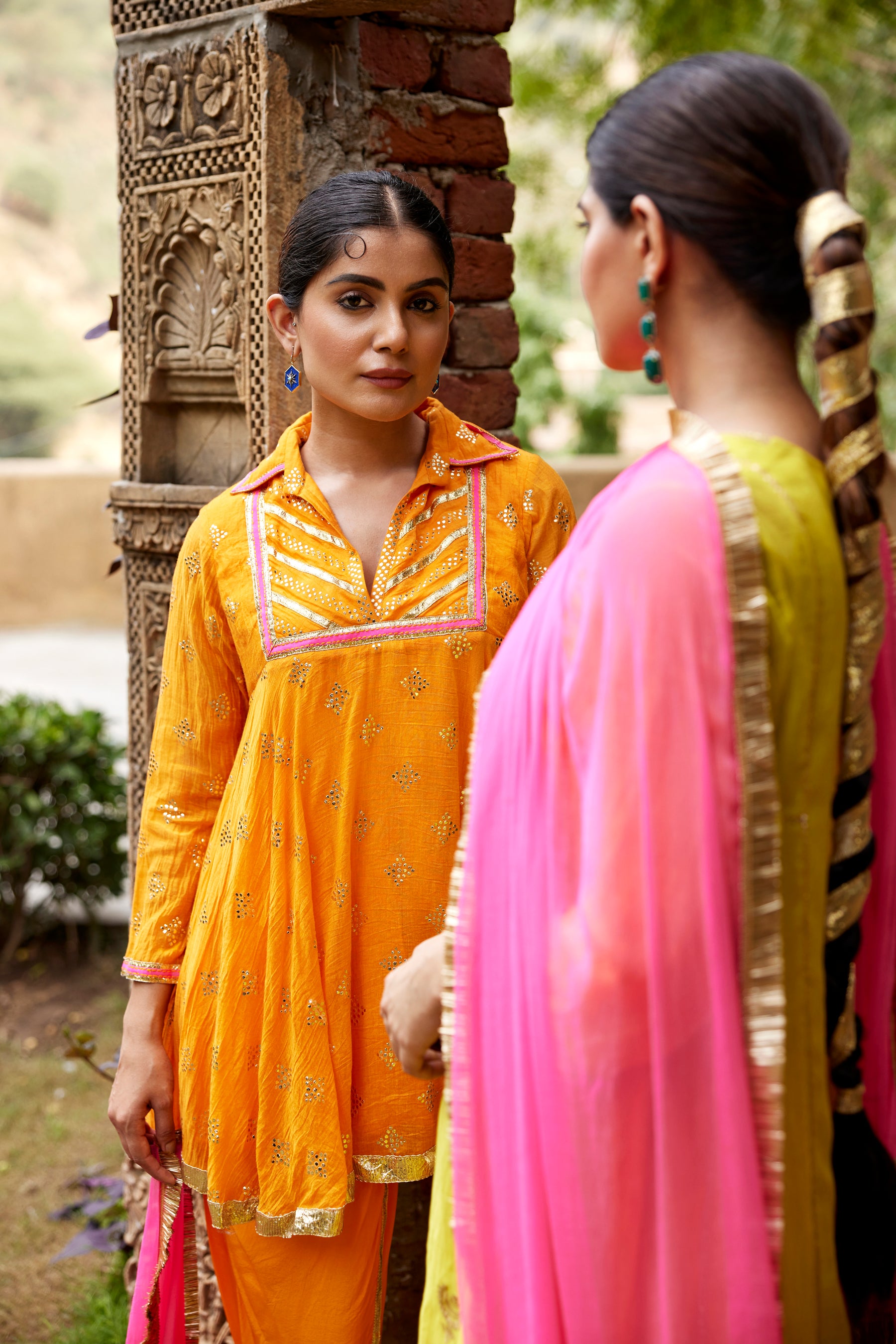 Orange Mukaish kurta