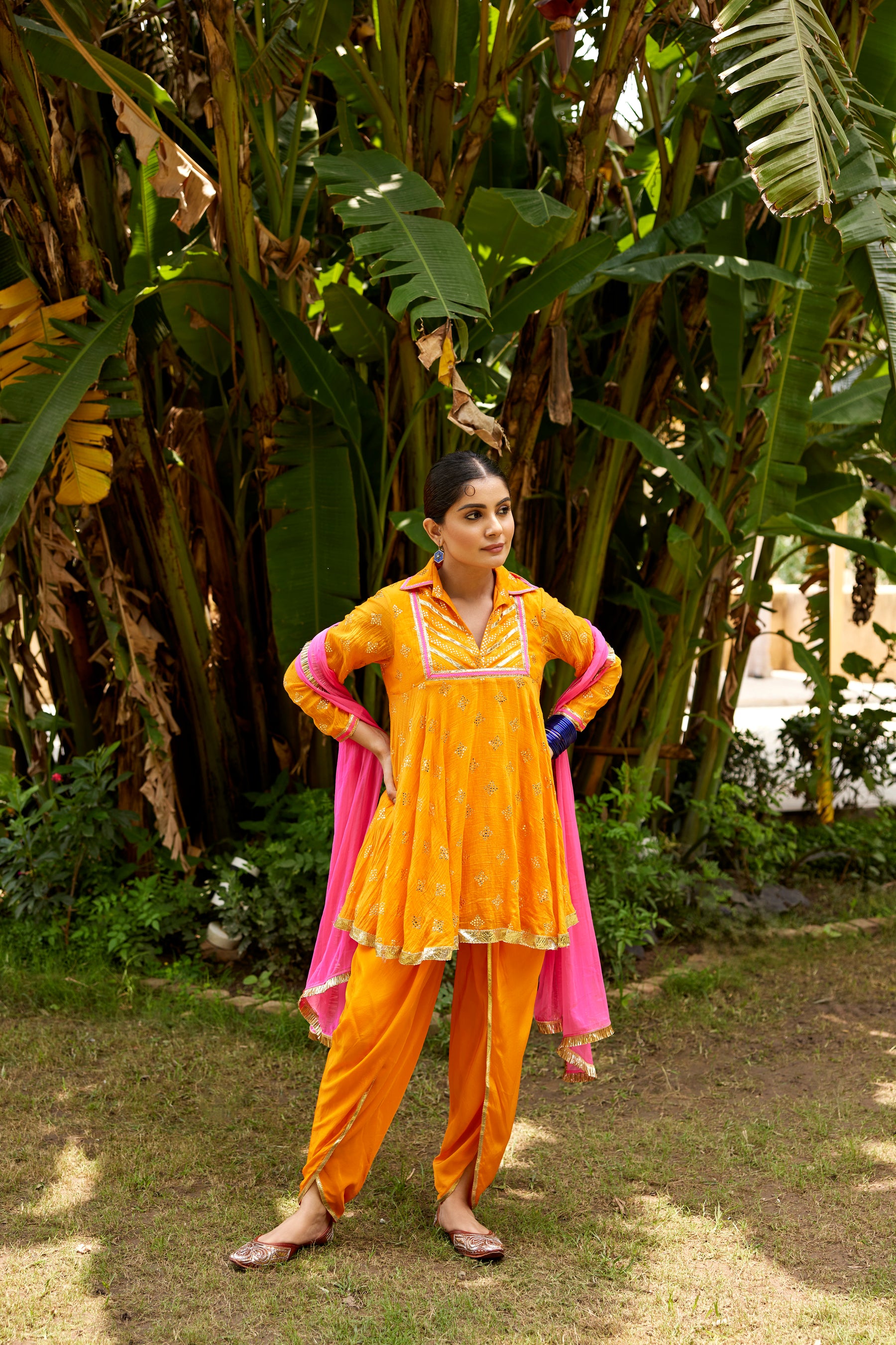 Orange Mukaish kurta