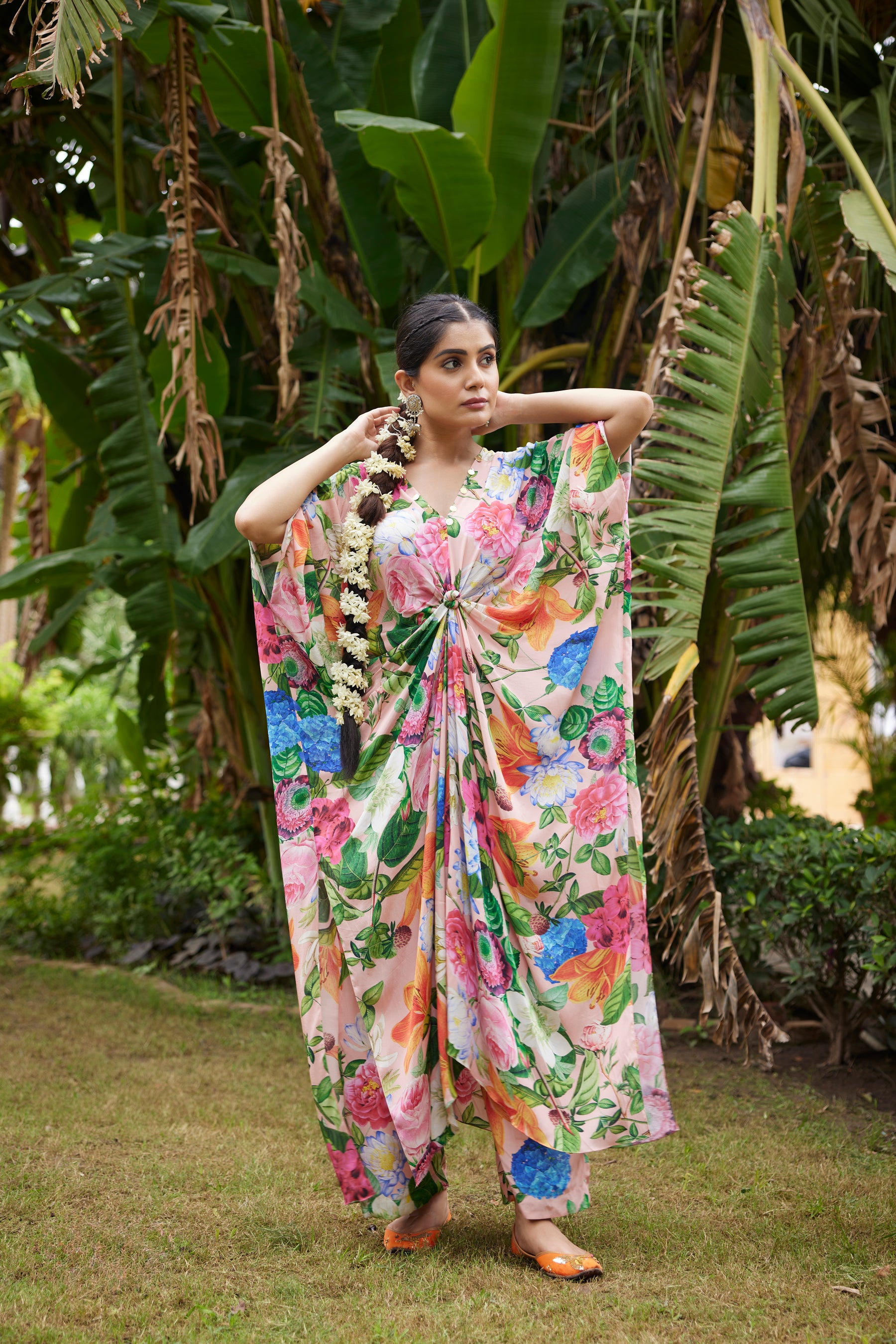 Peach floral Knot kaftan set