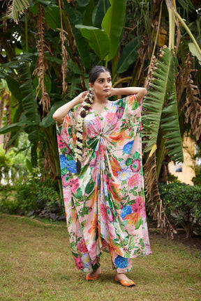 Peach floral Knot kaftan set