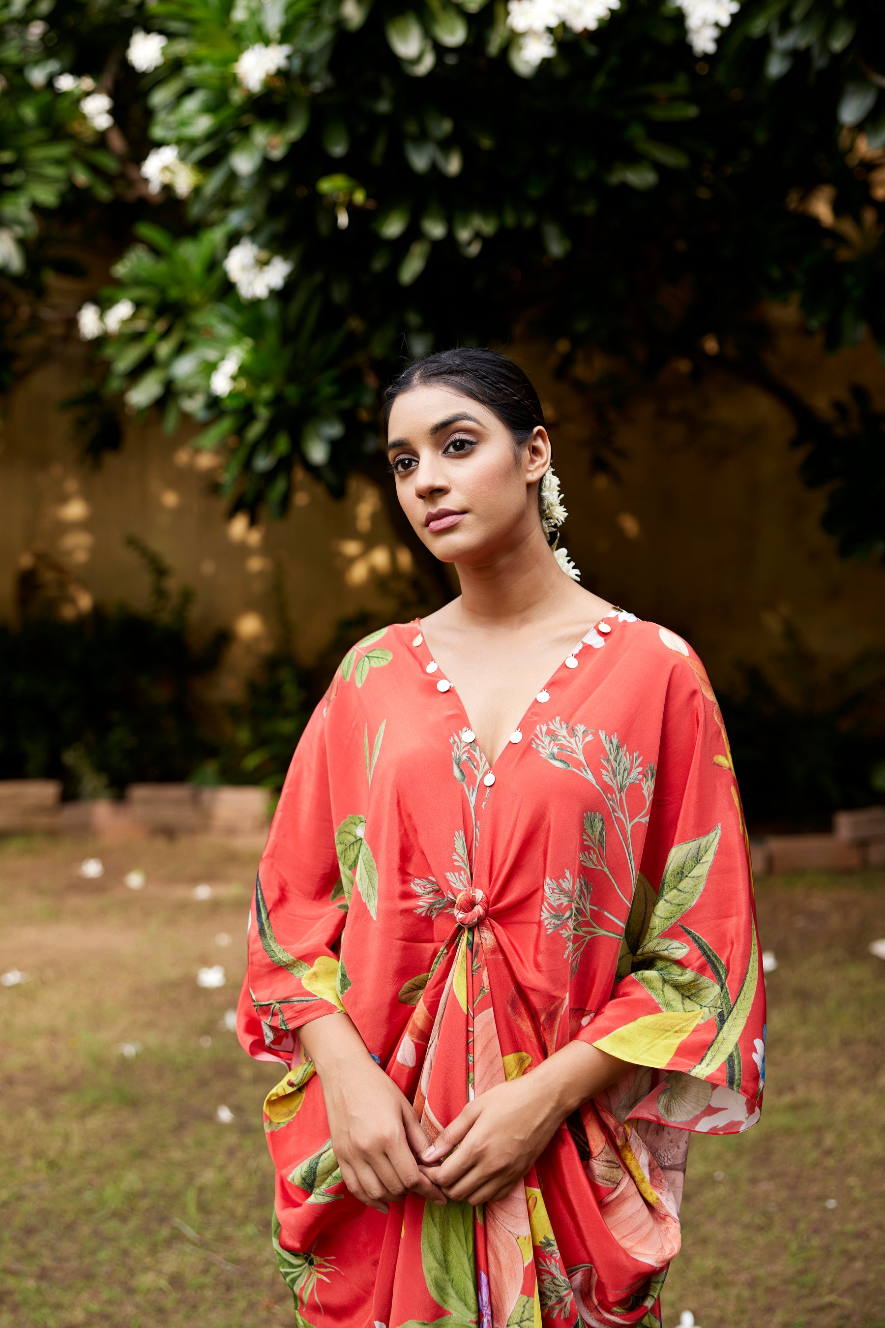 Red floral Knot kaftan