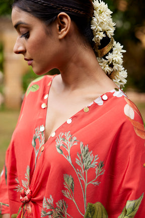 Red floral Knot kaftan