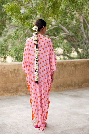 Pink and orange polka half and half kaftan