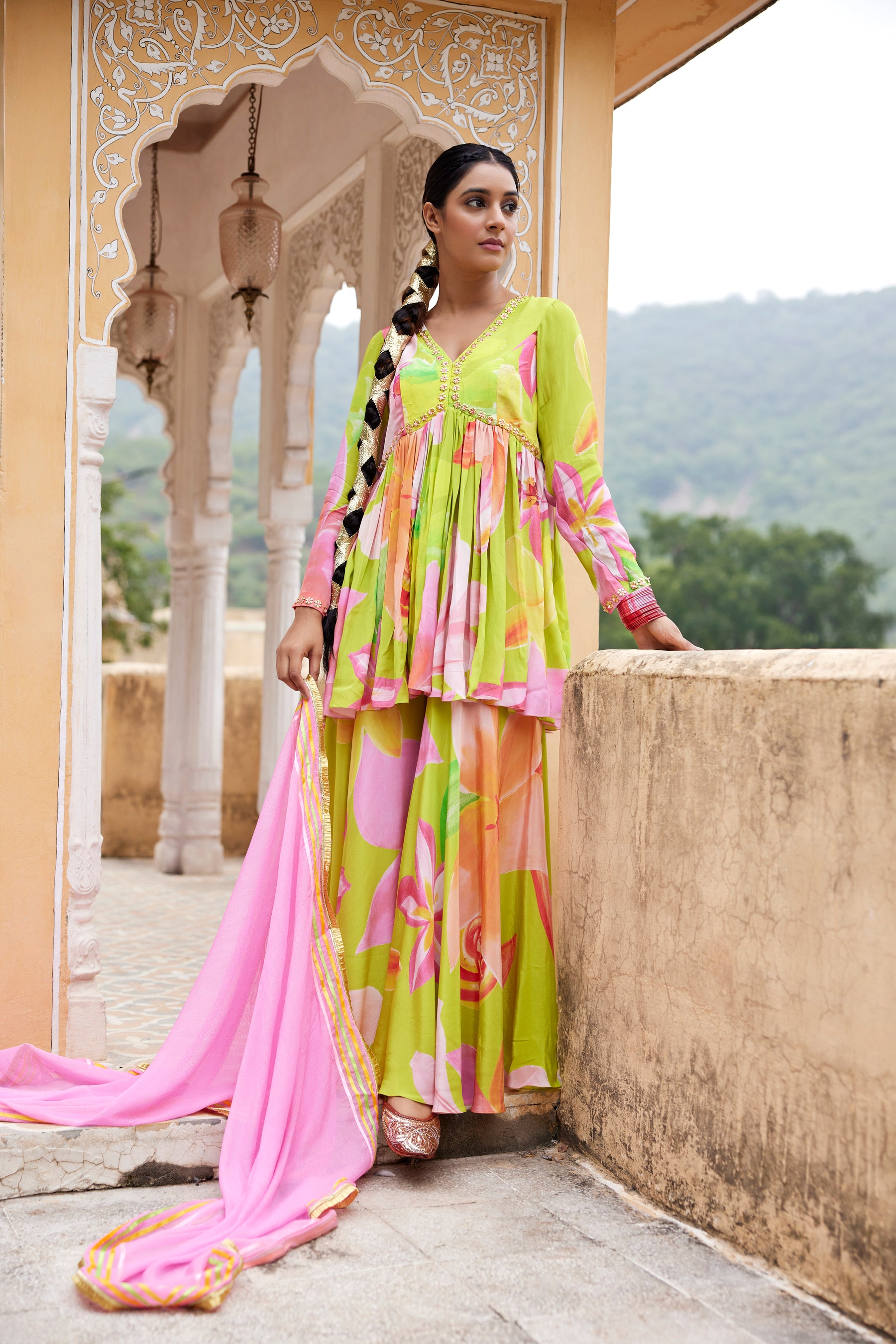 Neon Green Sharara Set