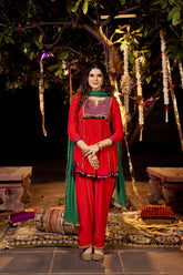 Red short kurta with salwar