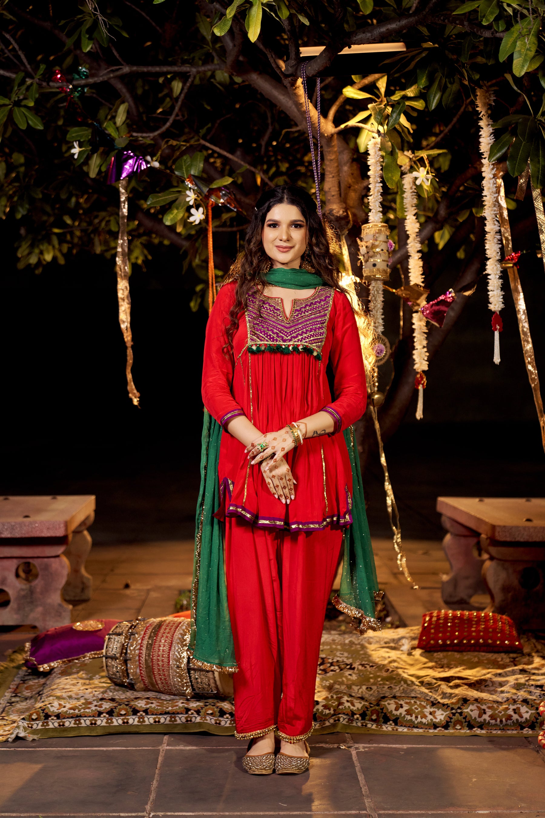 Red short kurta with salwar